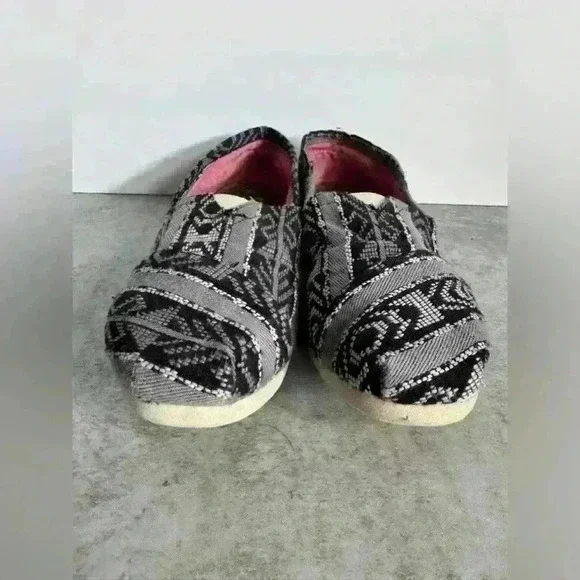 Toms Alpargata Canvas Shoes Womens Size W8 Black Gray Aztec Casual Slip On​ - Picture 5 of 9